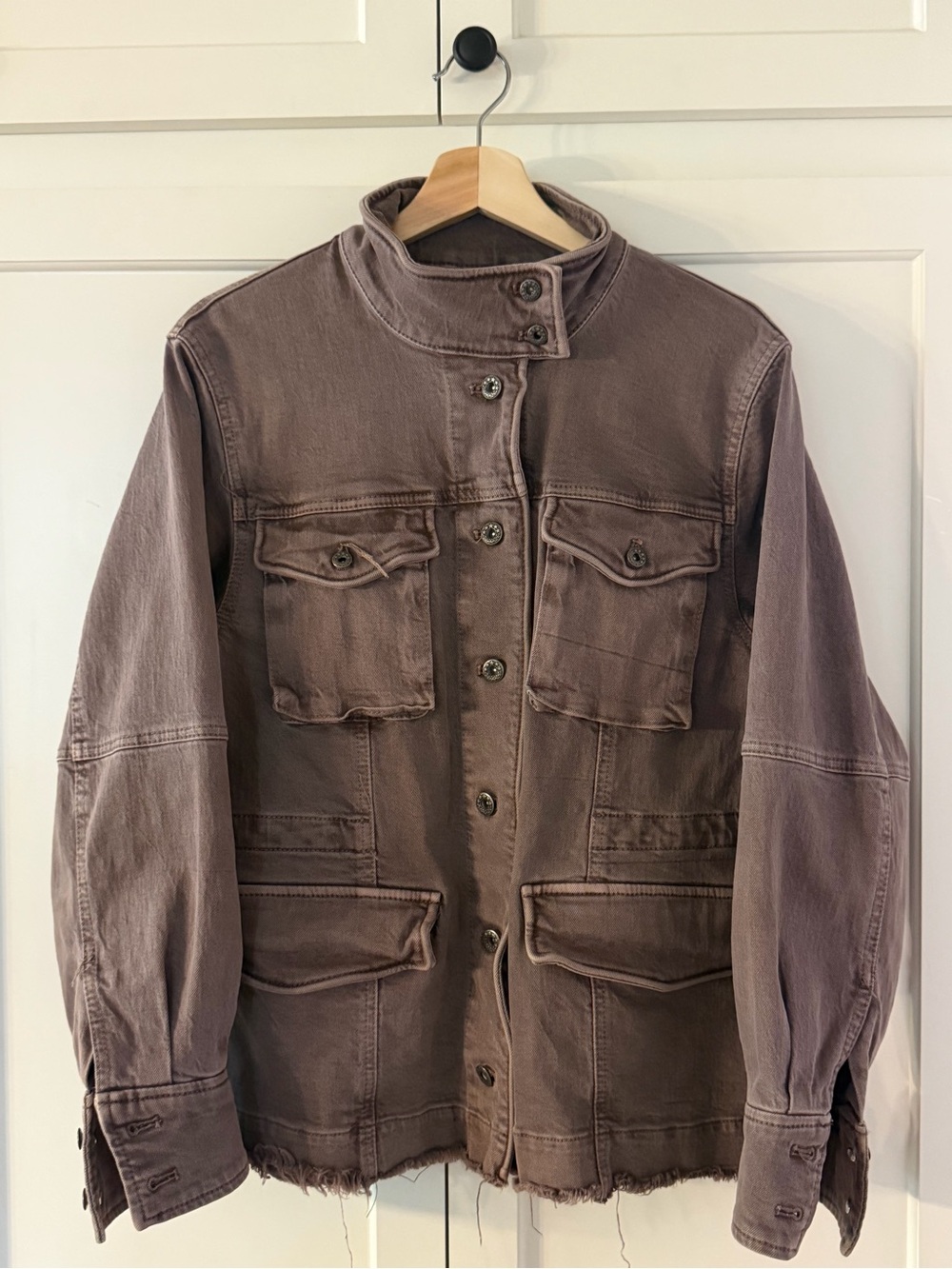 Free People Harley Military-Style Button Front Jacket in Faded Mauve